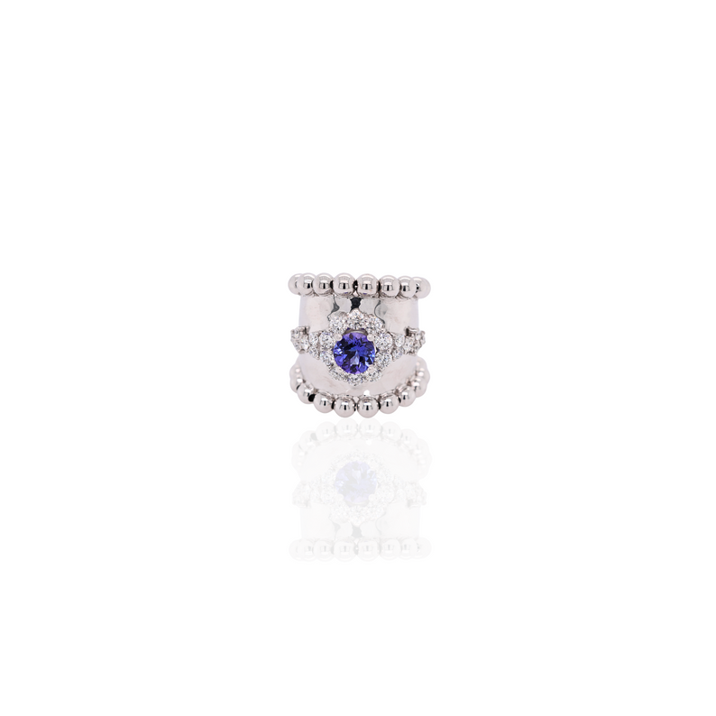 Beaded Ring with Diamonds and Tanzanite
