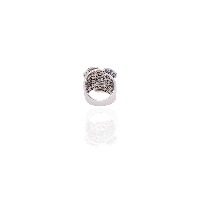 Twist Ring with Diamonds and Blue Sapphires