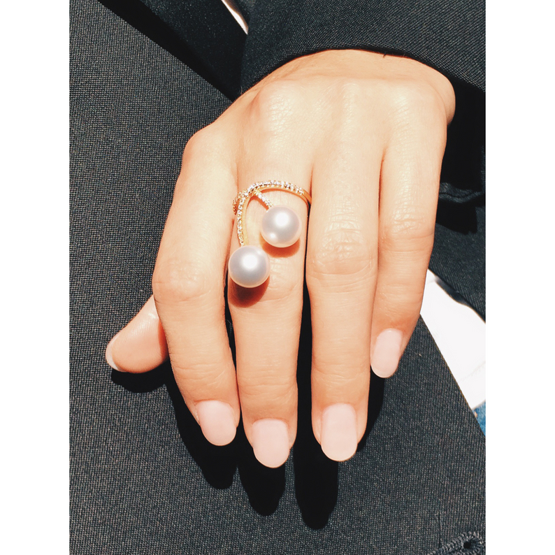 South Sea Pearl and Gold Ring With Diamonds