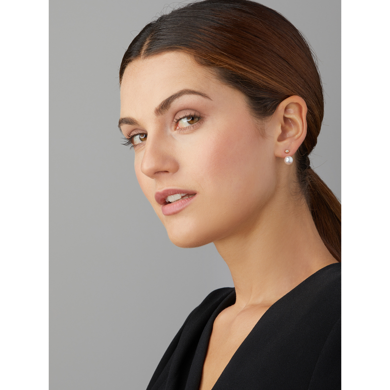 Diamond and Gold Stud Earrings with Detachable Akoya Pearls