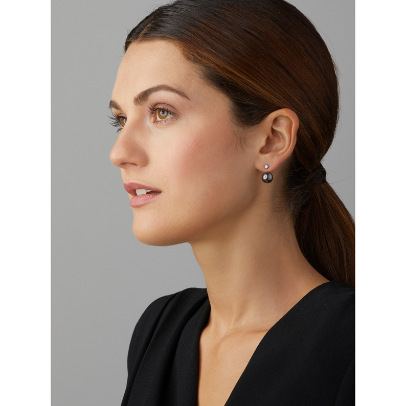 Diamond and Gold Stud Earrings with Detachable Tahiti Pearls