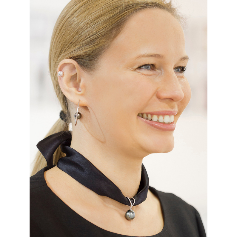 Black Silk Choker with Tahiti Pearl and Diamonds