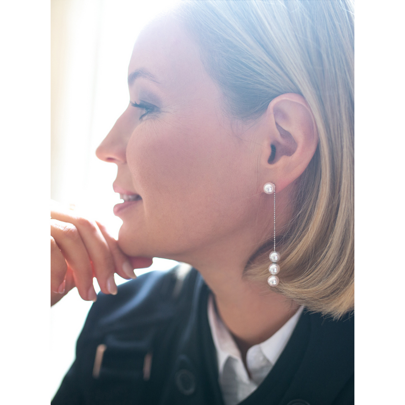 Sliding Akoya Pearl and Gold Drop Earrings