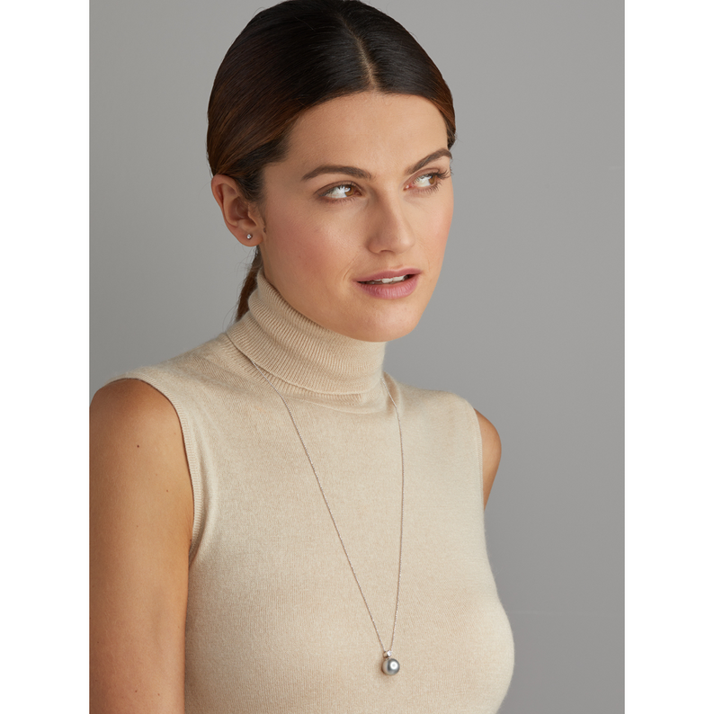 Adjustable Tahiti Pearl and Gold Necklace with Diamonds