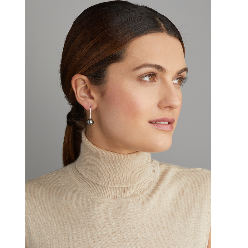 Tahiti Pearl and Gold Earrings with Diamonds