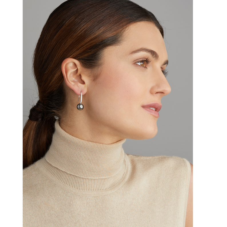 Tahiti Pearl and Gold Earrings with Diamonds