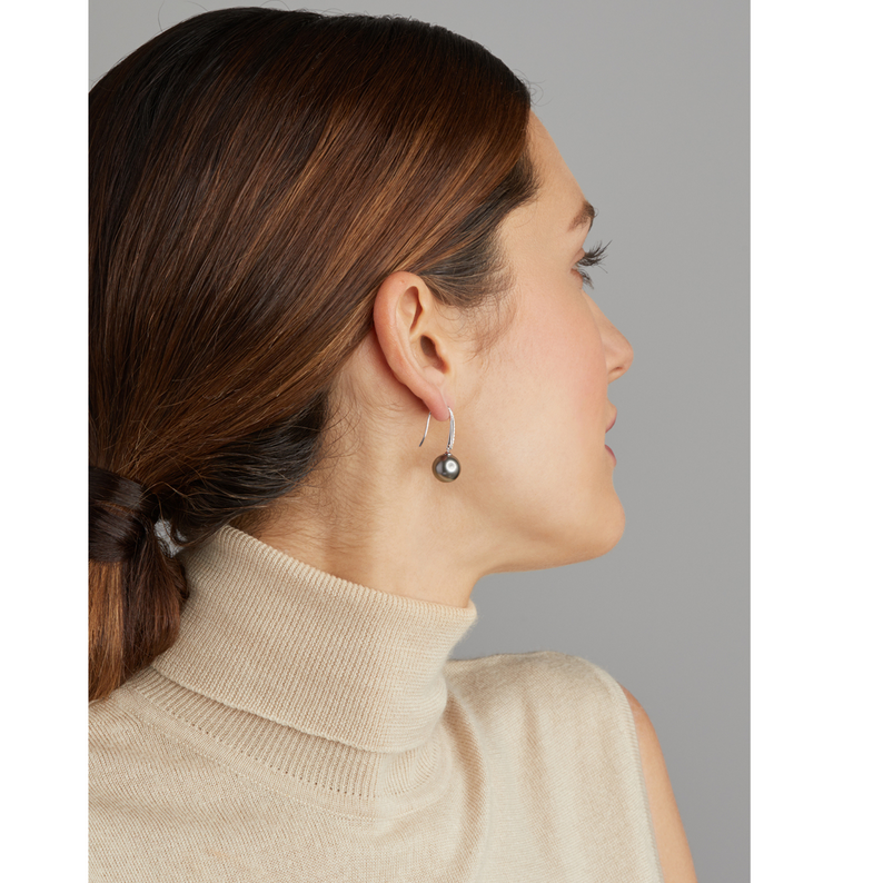 Tahiti Pearl and Gold Earrings with Diamonds