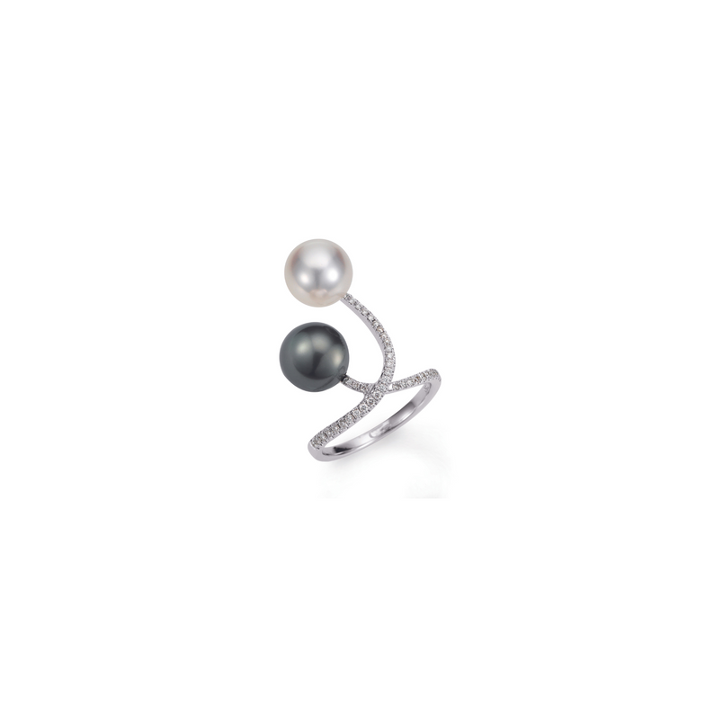 Tahiti and South Sea Pearl and Gold Ring with Diamonds