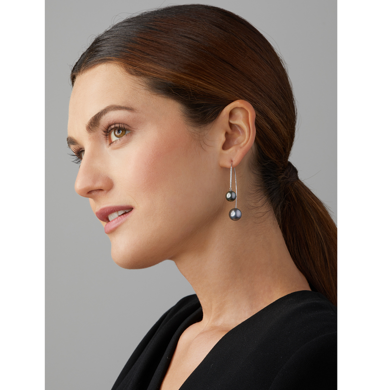 Tahiti Pearl and Gold Earrings with Diamonds