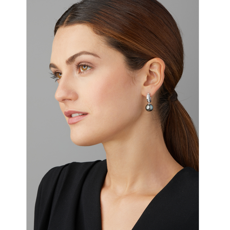 Tahiti Pearl and Gold Earrings with Diamonds