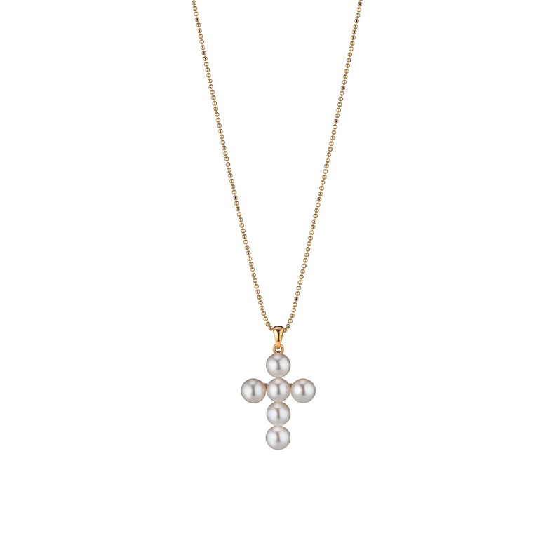 Akoya Pearl and Gold Cross Necklace