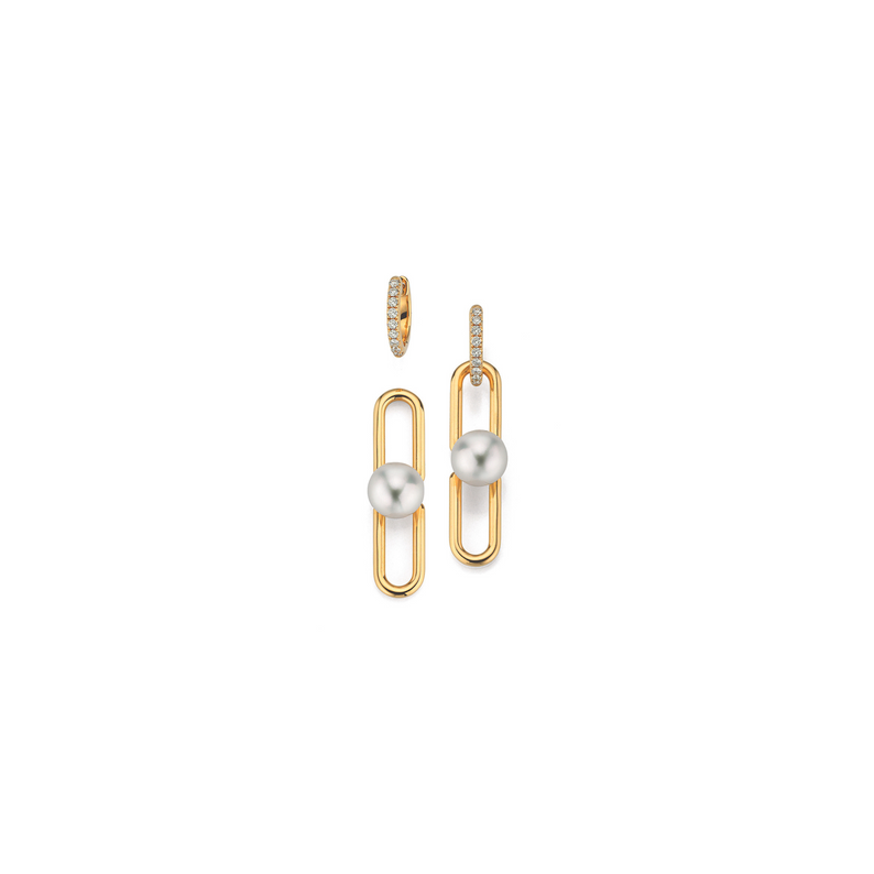 Akoya Pearl and Gold Earrings with Diamonds and Removable Hoops
