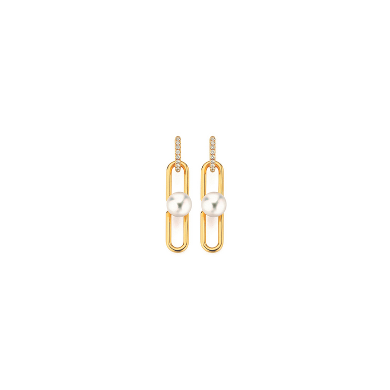 Akoya Pearl and Gold Earrings with Diamonds and Removable Hoops