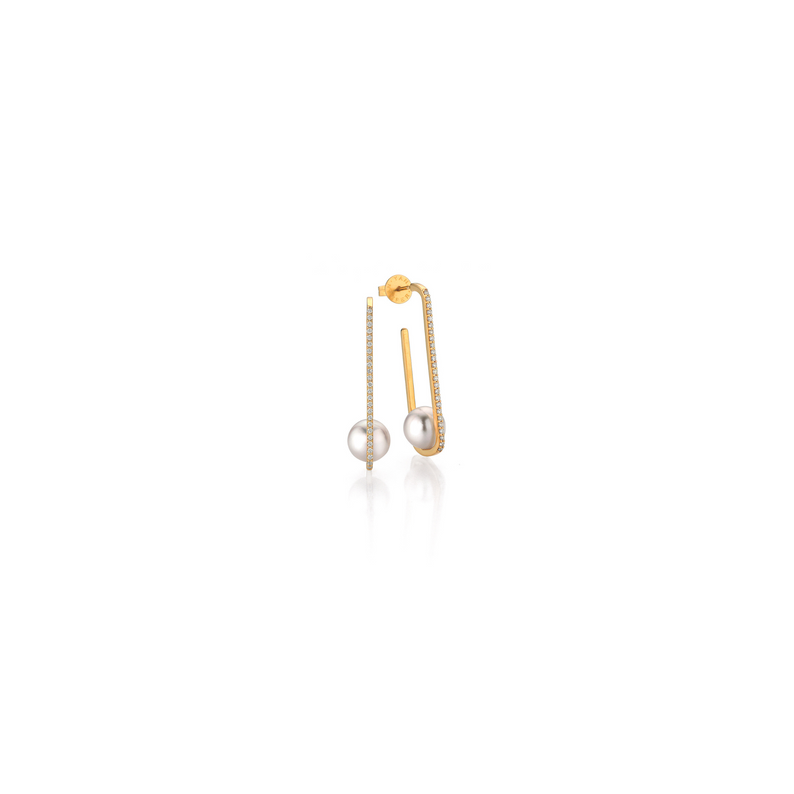 Akoya Pearl and Gold Earrings with Diamonds