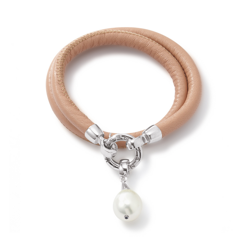 South Sea Pearl and Leather Bracelet and Necklace