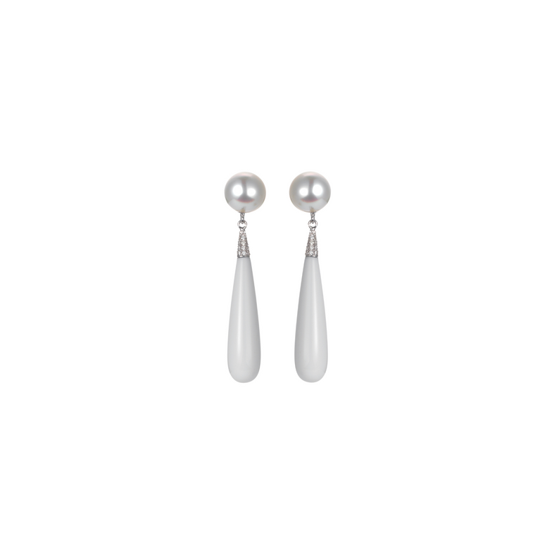 South Sea Pearl, Agate and Gold Earrings With Diamonds