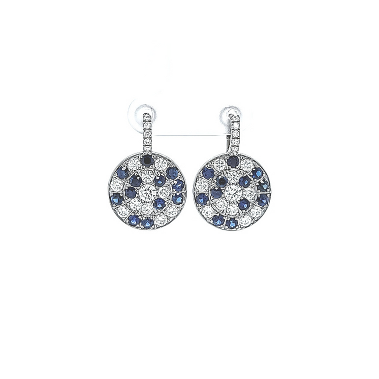 Drop Disc Earrings with Diamonds and Blue Sapphires