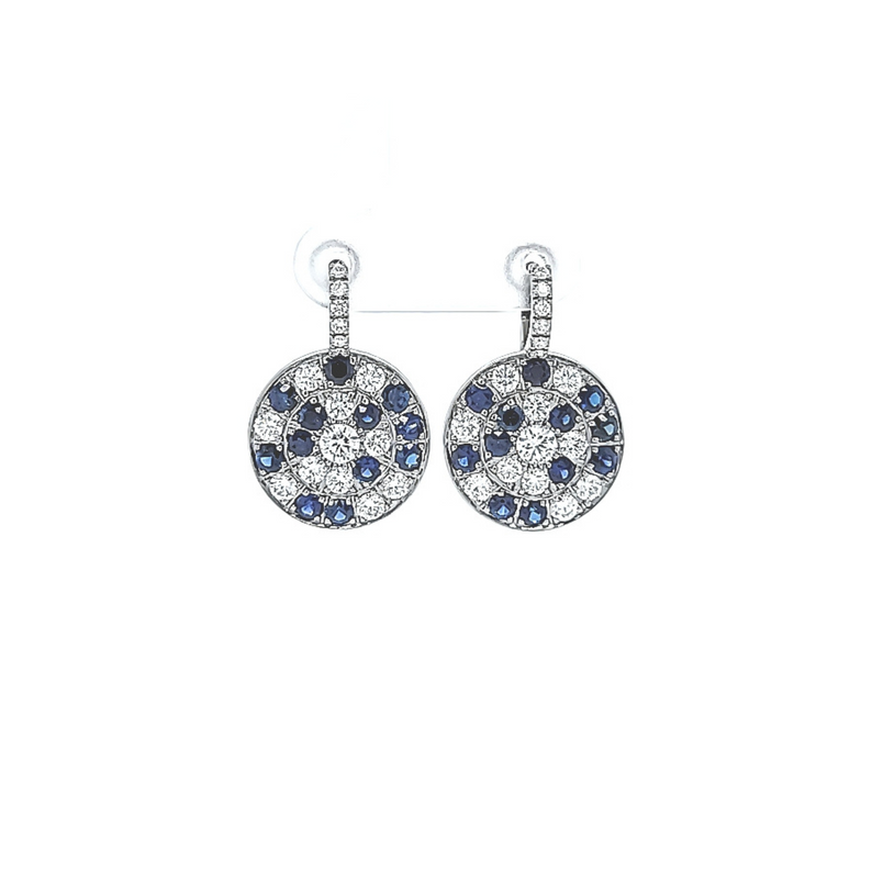 Drop Disc Earrings with Diamonds and Blue Sapphires