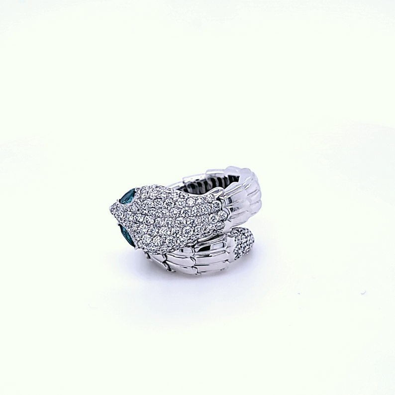 Snake Ring with Diamonds and Emeralds