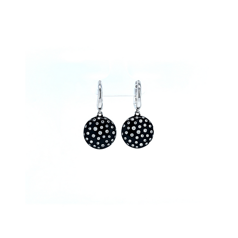 Gold and Ceramic Disc Earrings with Diamonds