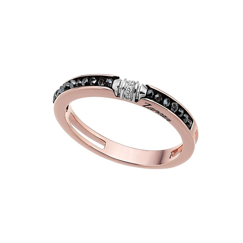 18kt Rose and White Gold Ring with Black and White Diamonds