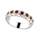 18kt White and Rose Gold Hex Band with Black Diamonds