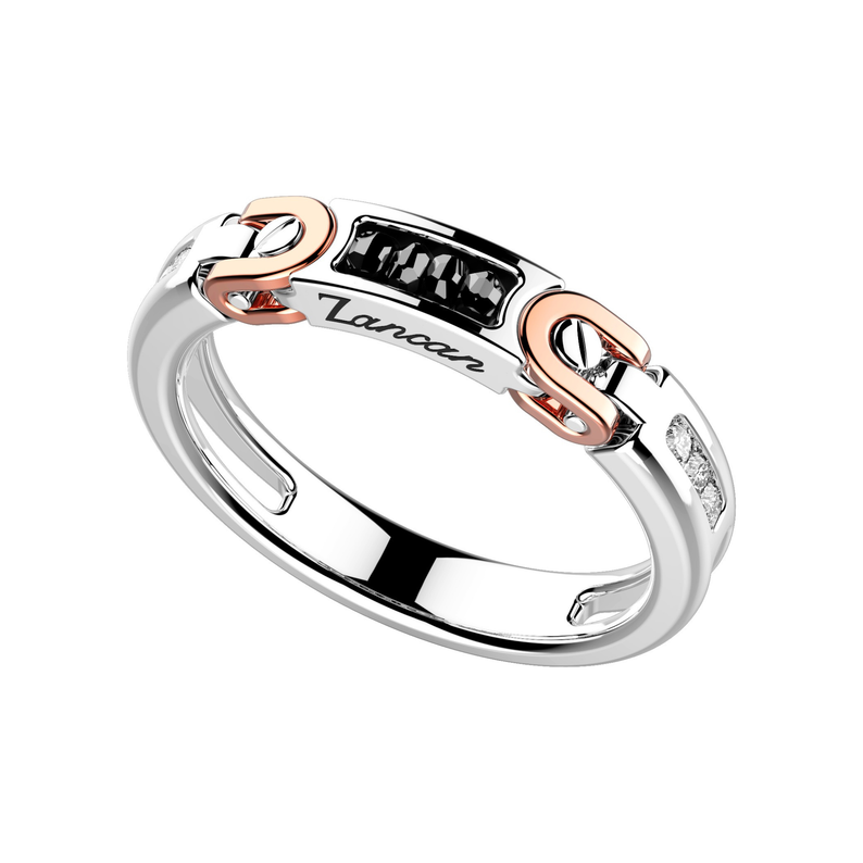18kt White and Rose Gold Ring with 0.15 Carats of Diamonds and 0.35 Carats of Black Diamonds