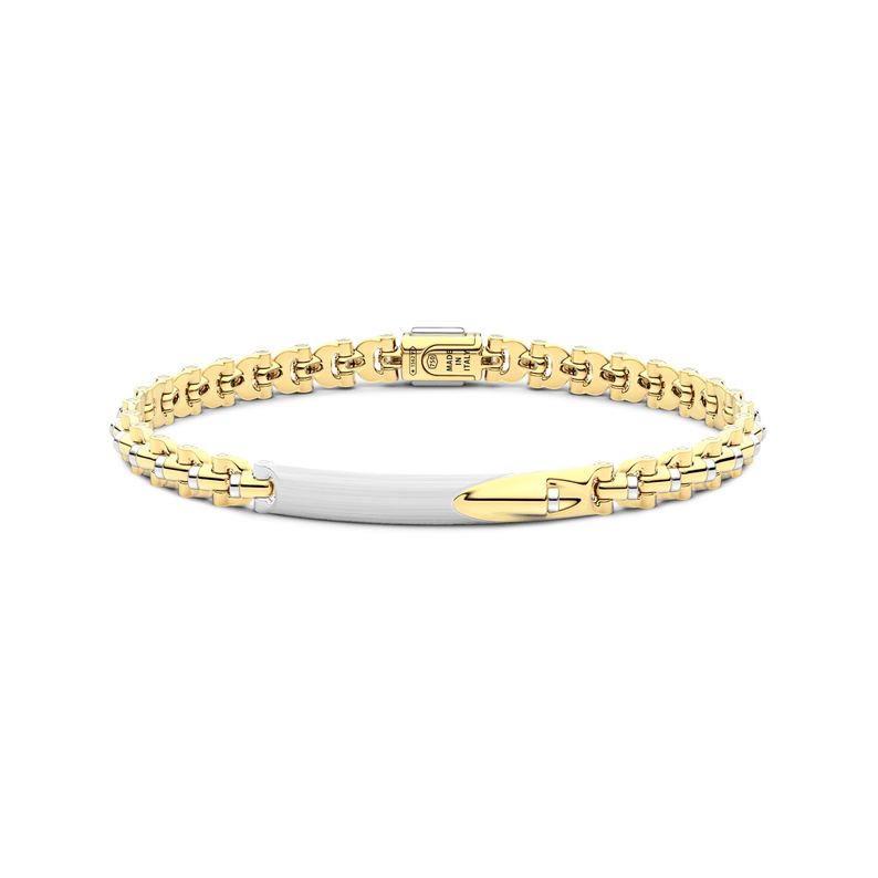 18kt White and Yellow Gold Vertebrae ID Bar Bracelet