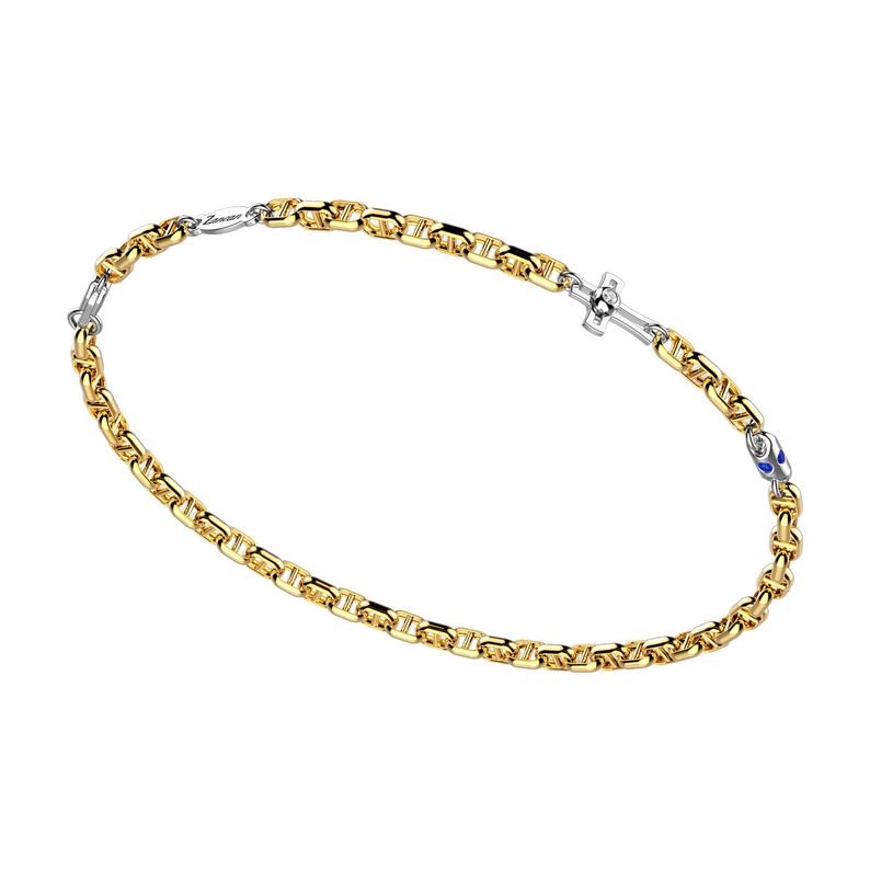 18kt Yellow and White Gold Cross Bracelet with Sapphires and Black Diamonds