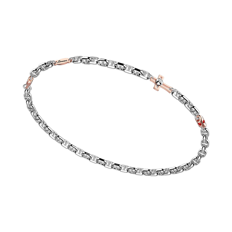 18kt White and Rose Gold Cross Bracelet with Rubies and Diamonds