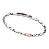 18kt White Gold Pyramid Link ID Bracelet with Black Diamonds