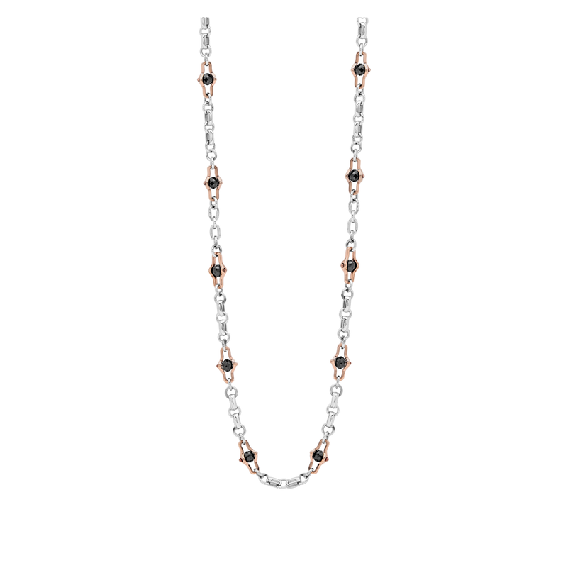 18kt White and Rose Gold Cable Chain with Rose Cut Black Diamonds