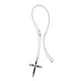 18kt White and Rose Gold Tube Cross Necklace with Rose Cut Black Diamonds and Diamonds