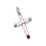 18kt Rose and White Gold Tube Cross with Nails and 0.02 Carats of Black Diamonds