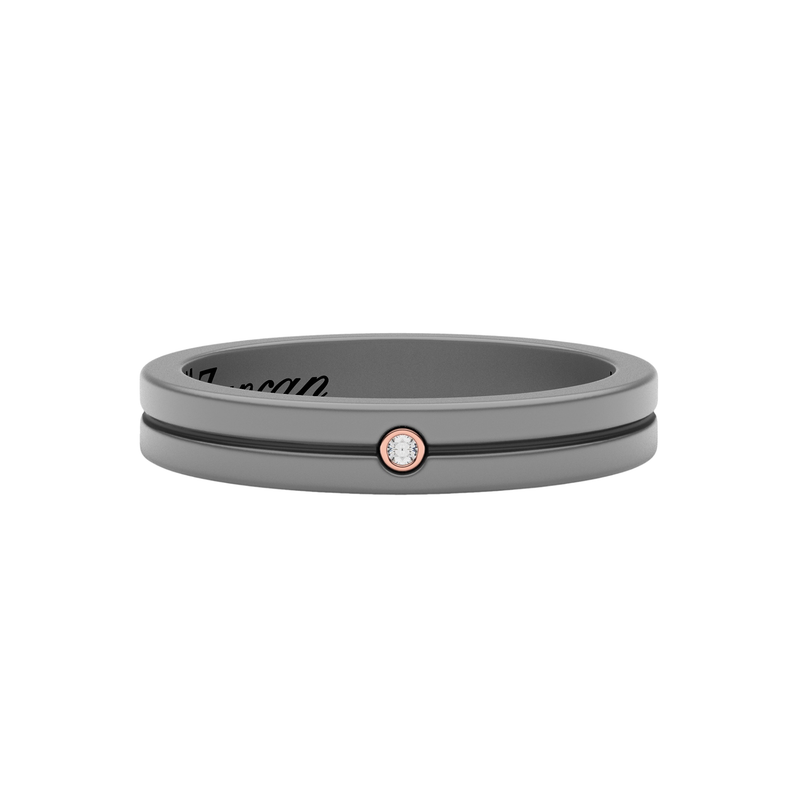 Titanium Ring with 18kt Yellow Gold Diamond Bezel
