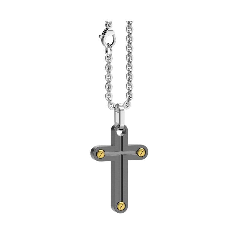 Titanium Cross with 18kt Yellow Gold Screws