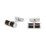 Rose Gold, Carbon Fiber and Stainless Steel Horizontal Cufflinks