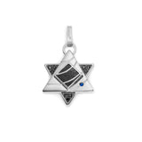 White Gold Meteorite Star of David Pendant with Black Diamonds and Sapphire