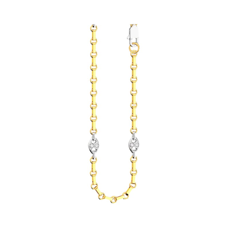 18kt Yellow and White Gold Elongated Cable Chain with Nautical Element and 0.16 Carats of Diamonds