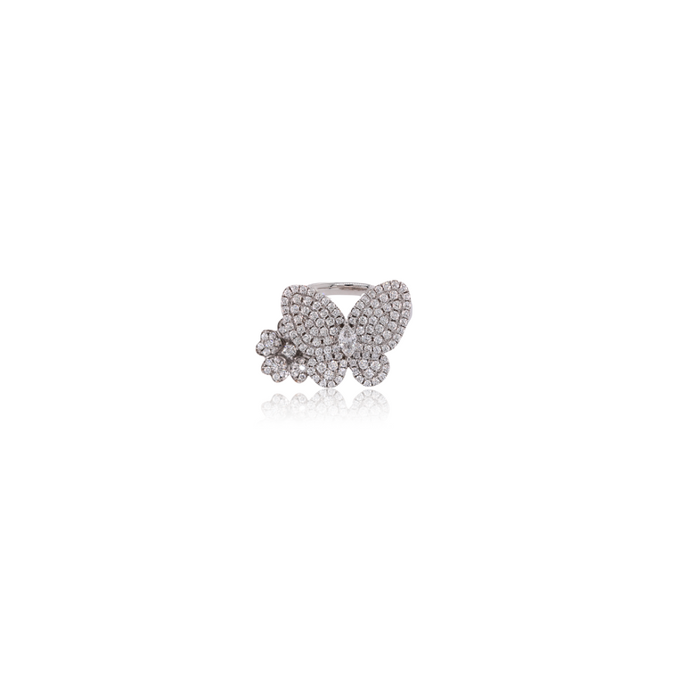 Butterfly and Flower Ring with Diamonds