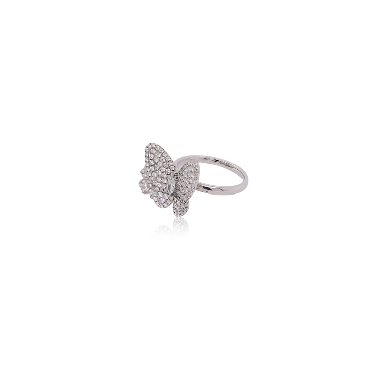 Butterfly and Flower Ring with Diamonds