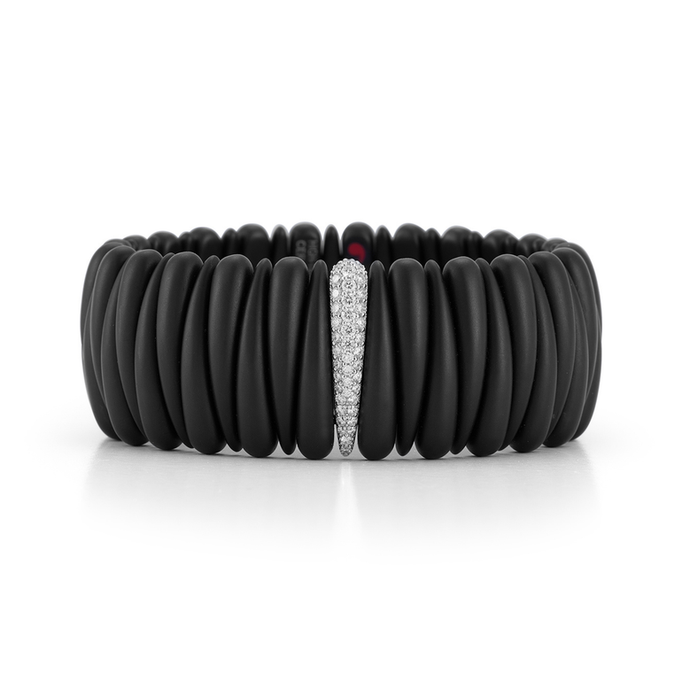 Artiglio Large Matte Black Ceramic Bracelet With Single Section Of 18Kt Gold And Diamonds