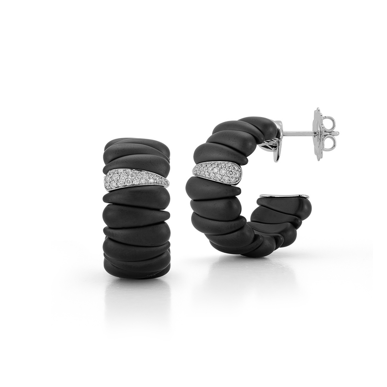 Artiglio Matte Black Ceramic Earrings With Single 18Kt Gold Section And Diamonds