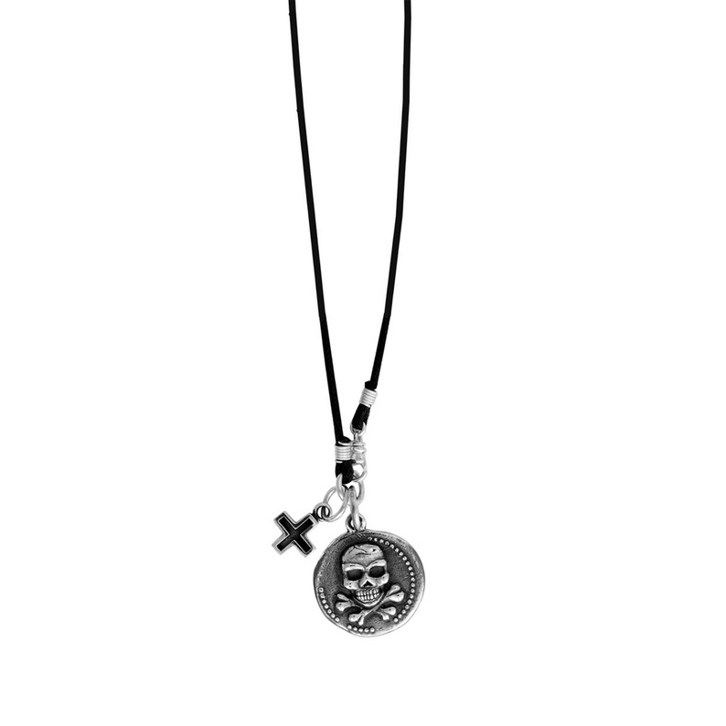 Large Skull Coin with Ancient Cross on Braided Cord - Danielle B.