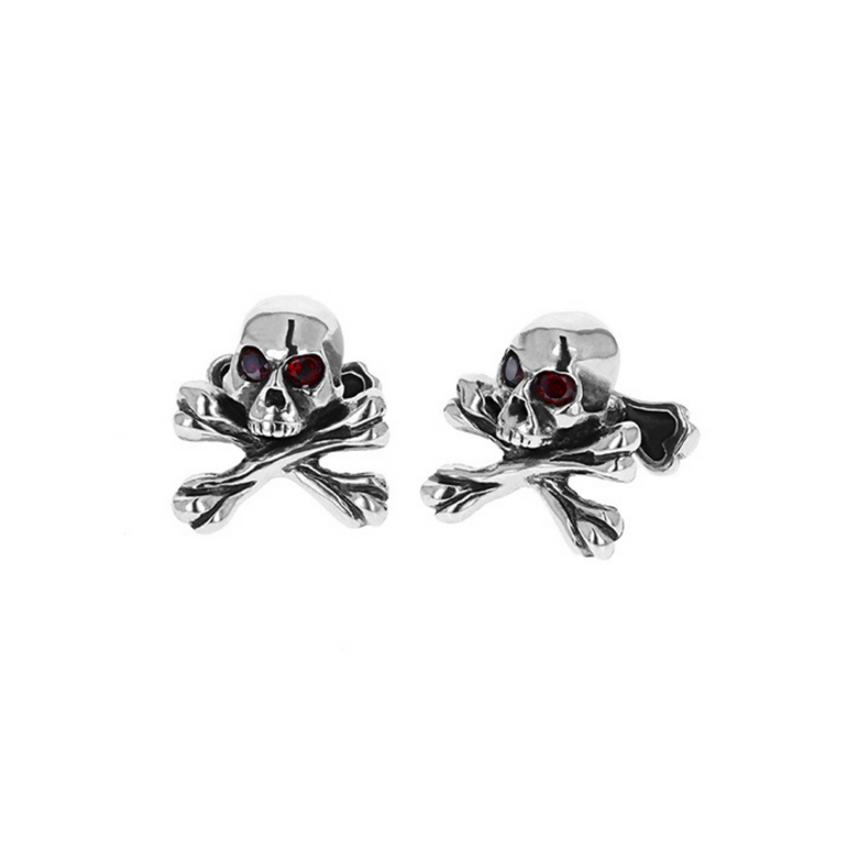 Skull and Crossbones Cufflinks with Garnet Eyes