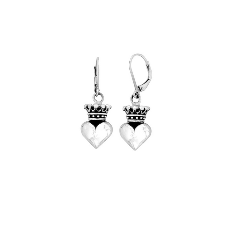 Small 3D Crowned Heart Leverback Earrings - Danielle B.