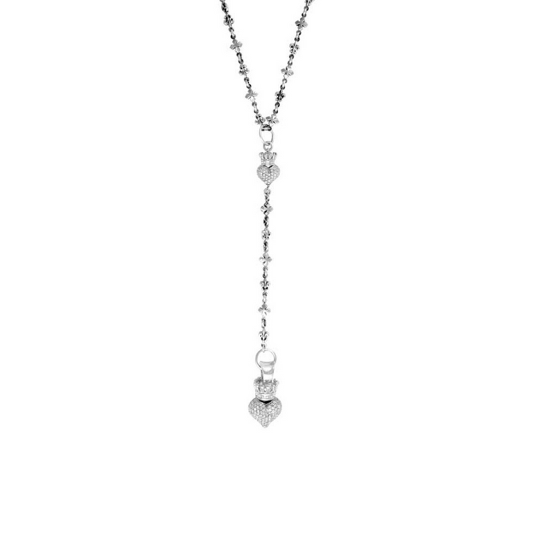 MB Cross Fleur De Lis Rosary with 3D CZ Pave Crowned Hearts - Danielle B.