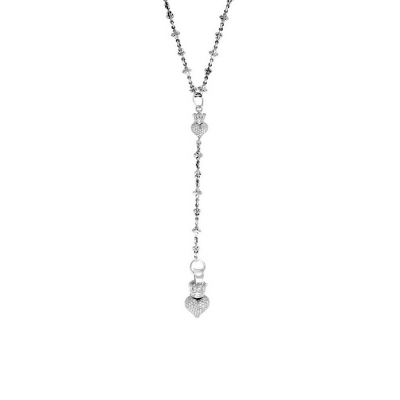 MB Cross Fleur De Lis Rosary with 3D CZ Pave Crowned Hearts - Danielle B.
