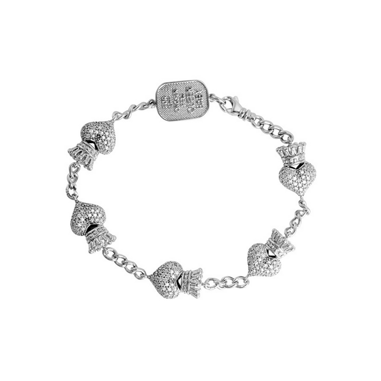 Pave CZ Crowned Heart Motif Bracelet - Danielle B.