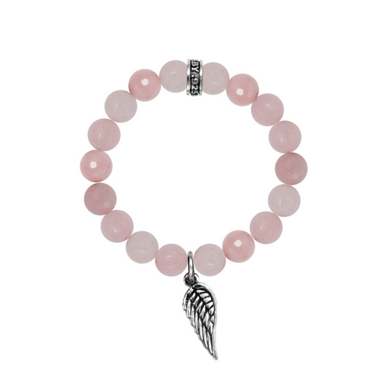 10mm Rose Quartz Bead Bracelet with Wing - Danielle B.